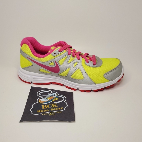 NIKE Girls Revolution 2 Volt Running Shoes Yellow - Picture 1 of 7